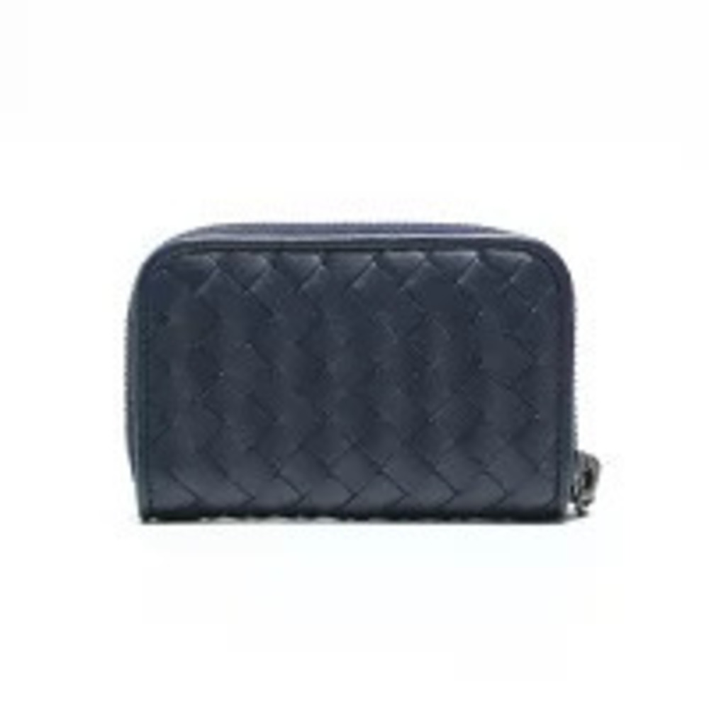 Bottega Veneta Intrecciato Card Case Wallet Round Zip Compact Coin Blue
